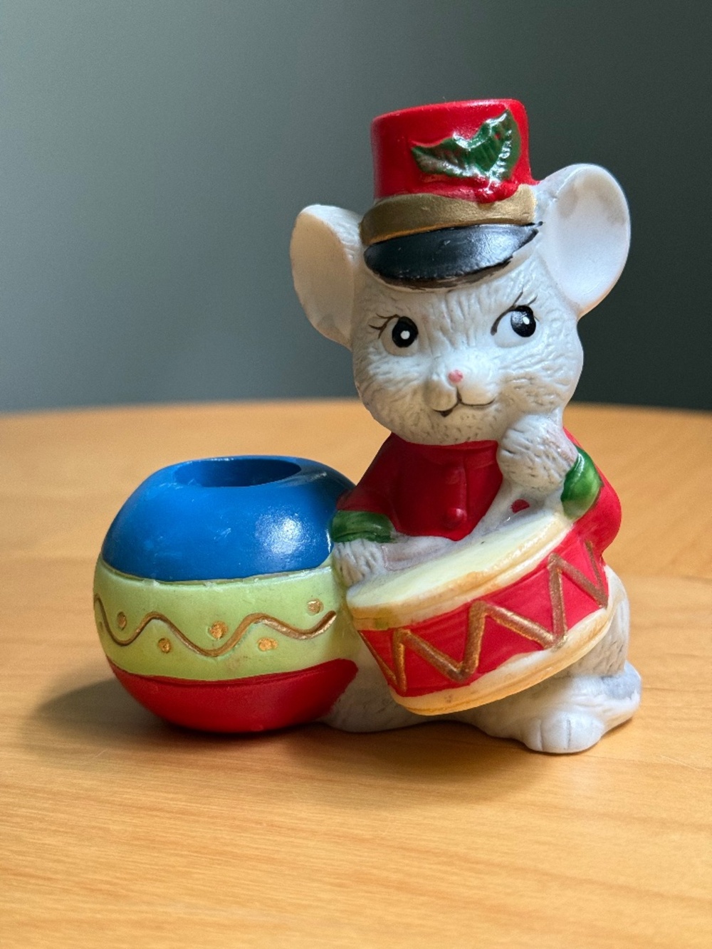 Vintage c1980s Christmas Candle Holder JSNY Holiday Friends Bisque Mouse Drummer